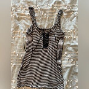 Vintage We The Free Striped Black and Cream Lace-up Tank